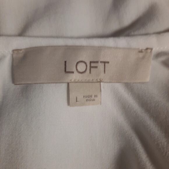 LOFT VISCOSE WOMEN'S L TOP WHITE EMBROIDERY 3/4 BELL SLEEVE PHEASANT BOHO - Picture 7 of 12